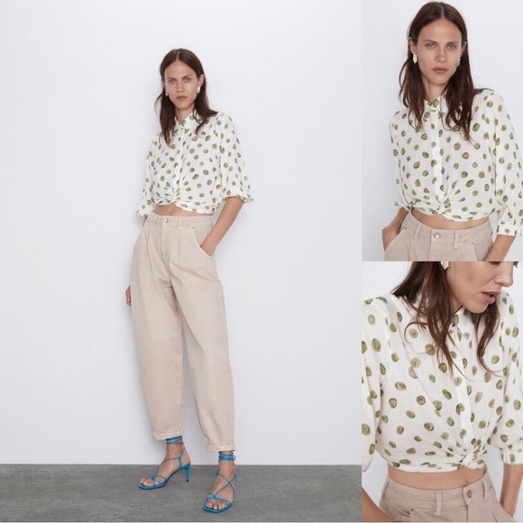 ZARA POLKA DOT PRINT SHIRT WITH FEONT KNOT SIZE S - Picture 2 of 11